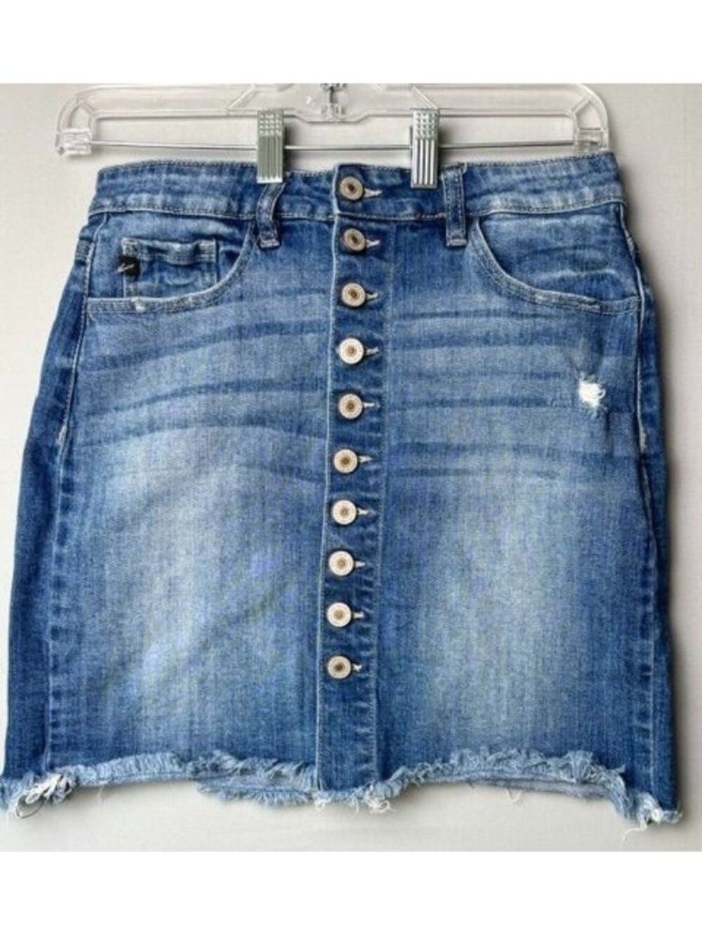 Kancan Women's Medium Denim Mini Skirt Button Front Distressed Y2K